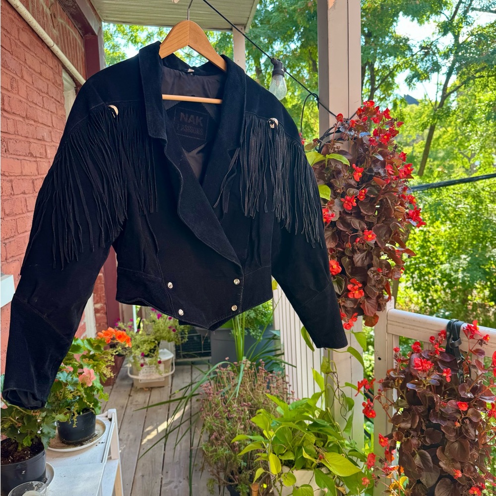 NAK Women's Black Leather Jacket with Fringe